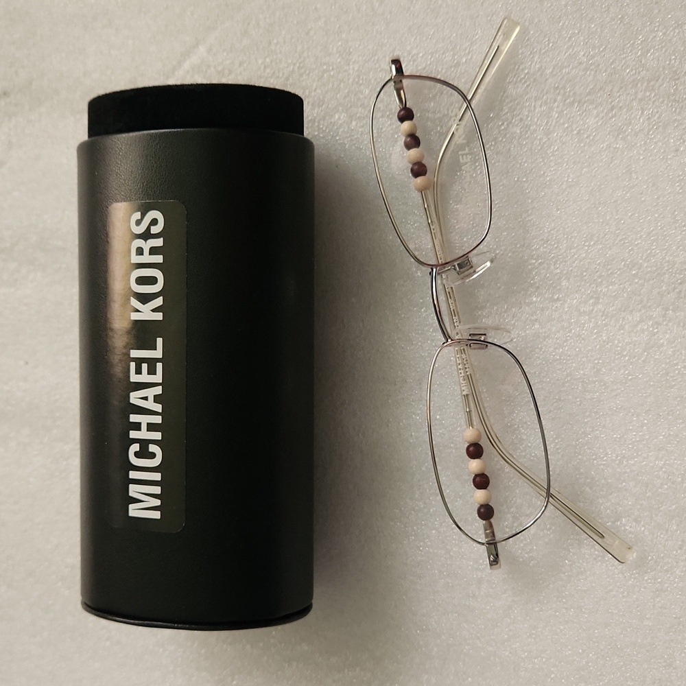 Michael Kors Titanium Wire, Bead Accent Eyeglass Frames with oval leather case